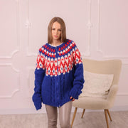 Alpaka Strickjacke – Handgestrickter Pullover mit Islandmuster und Reißverschluss T2003