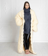 Gilet long en mohair crème – Tricoté main – Manteau épais surdimensionné T639W