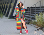One available in size 6XL, Multicolour 2-Strand Mohair Crochet Maxi Cardigan T1442