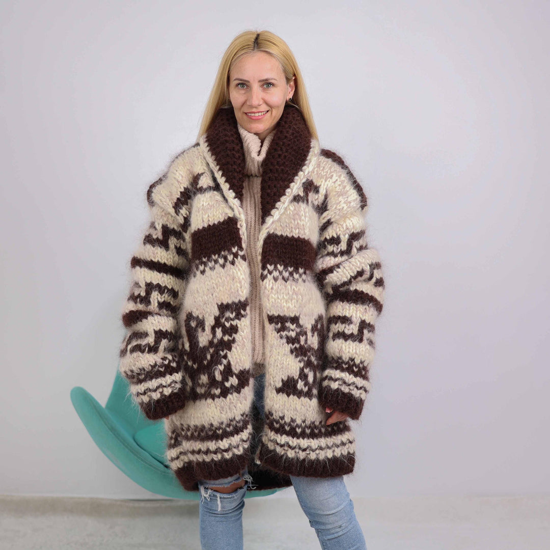 Chunky Mohair Cardigan – 10-Strand Hand Knitted Zip Jacket T1875