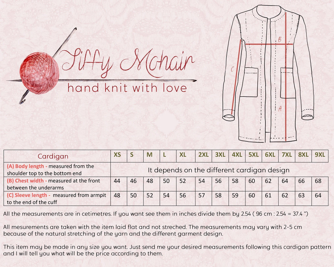 Cream Mohair Cardigan – Hand Knitted Long Oversized Chunky Coat T639W