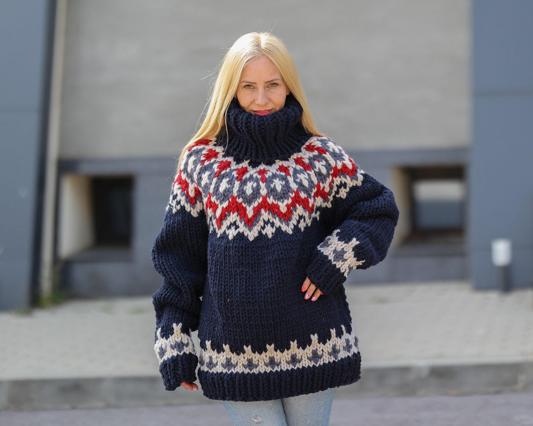 6 Strands Itchy wool Nordic Sweater, Hand Knitted Chunky sweater T1497