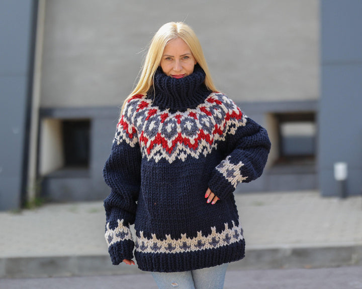 6 Strands Itchy wool Nordic Sweater, Hand Knitted Chunky sweater T1497