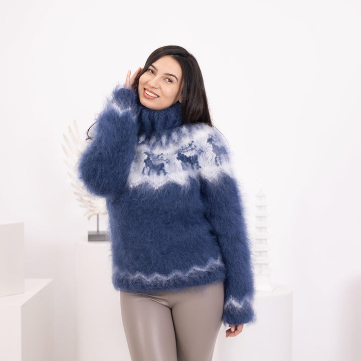 Icelandic Mohair Sweater – Hand Knitted Reindeer Lopi Jumper T1591