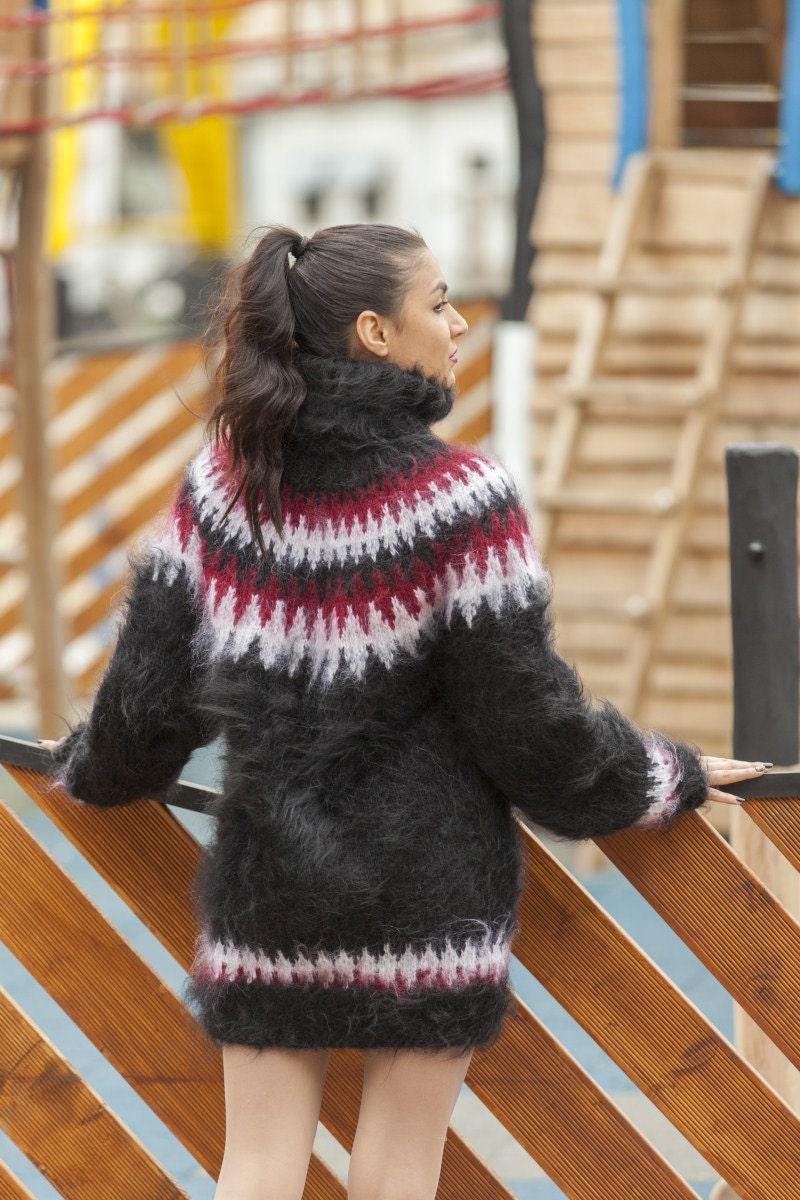 Fair Isle Mohair Sweater – Hand Knitted Icelandic Nordic Pullover T455