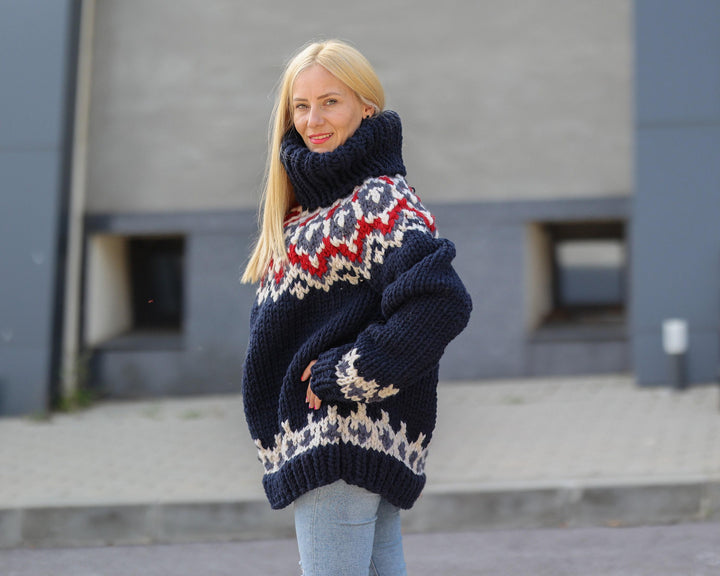 6 Strands Itchy wool Nordic Sweater, Hand Knitted Chunky sweater T1497