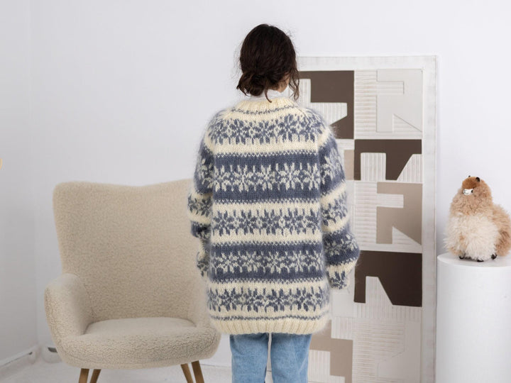 Norwegian Mohair Sweater, Hand Knitted Nordic Wool Pullover T1688