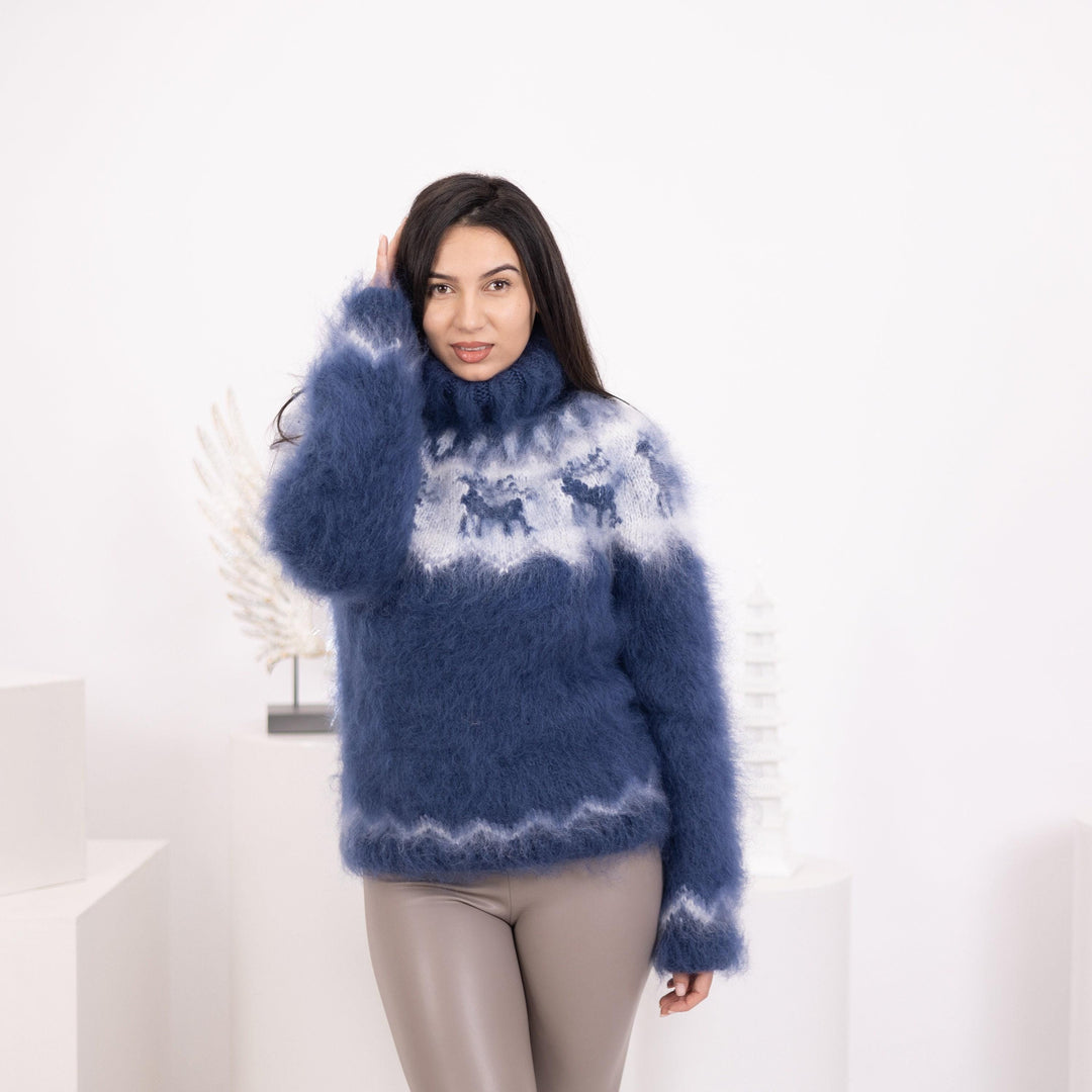 Icelandic Mohair Sweater – Hand Knitted Reindeer Lopi Jumper T1591