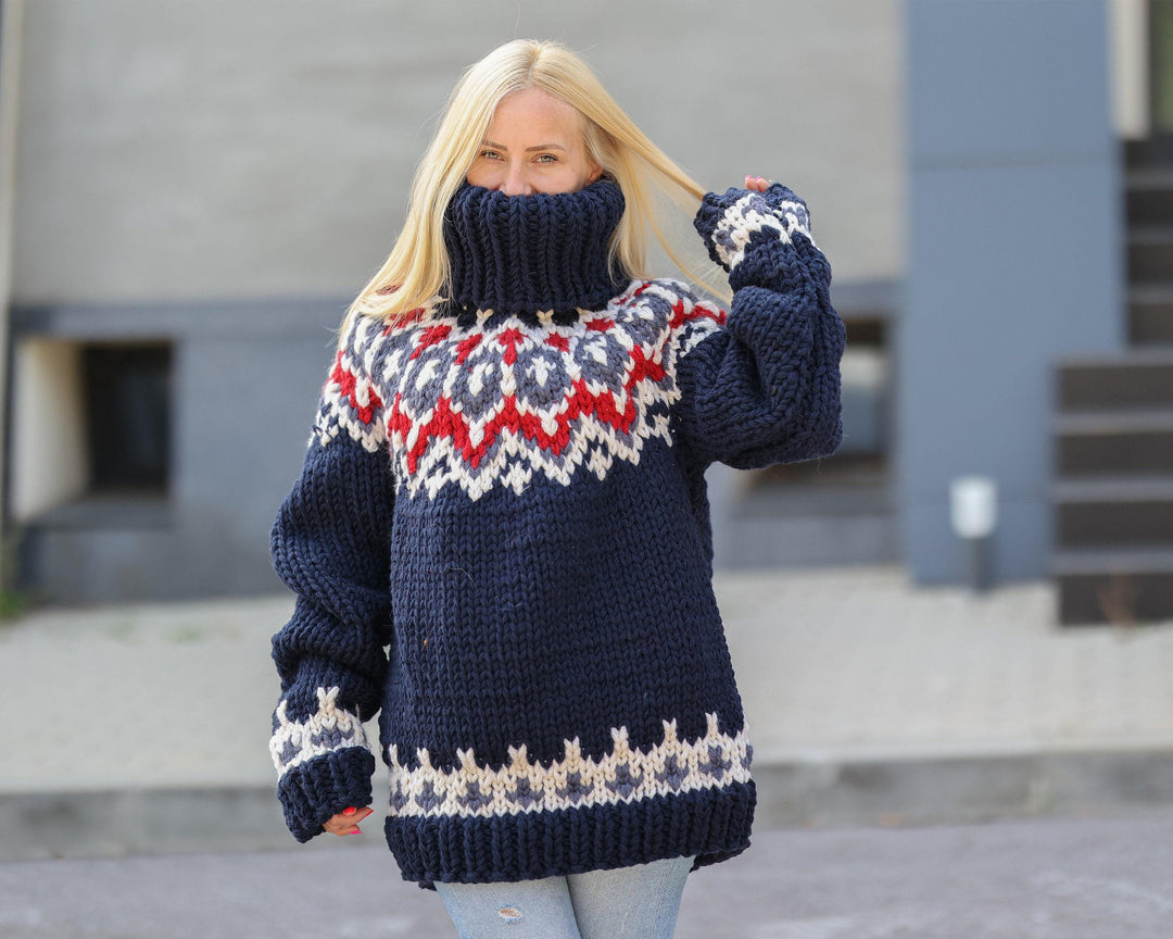 6 Strands Itchy wool Nordic Sweater, Hand Knitted Chunky sweater T1497