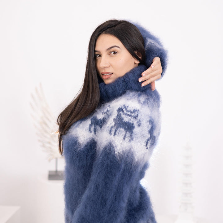 Icelandic Mohair Sweater – Hand Knitted Reindeer Lopi Jumper T1591