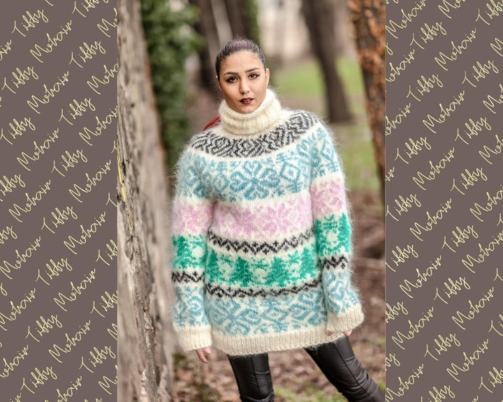 Nordic Mohair Sweater – Hand Knitted Vintage Wool Pullover T412