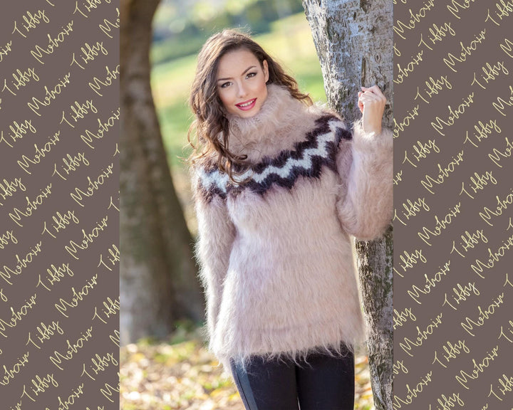 Icelandic Mohair Sweater – Hand Knitted Beige Wool Jumper T378