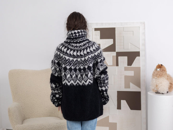 Norwegian Mohair Sweater, Hand Knitted Nordic Wool Pullover T1689