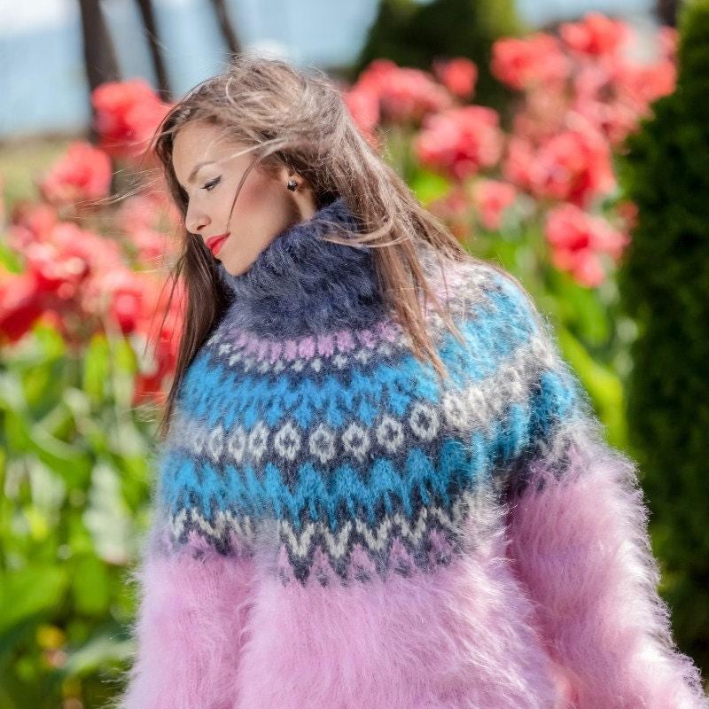 Fair Isle Mohair Sweater – Hand Knitted Icelandic Wool Pullover T358