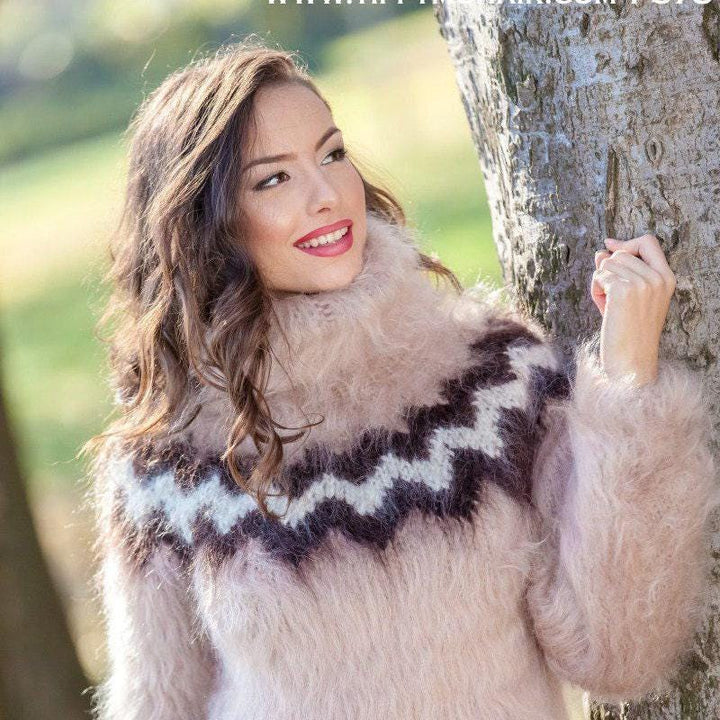 Icelandic Mohair Sweater – Hand Knitted Beige Wool Jumper T378