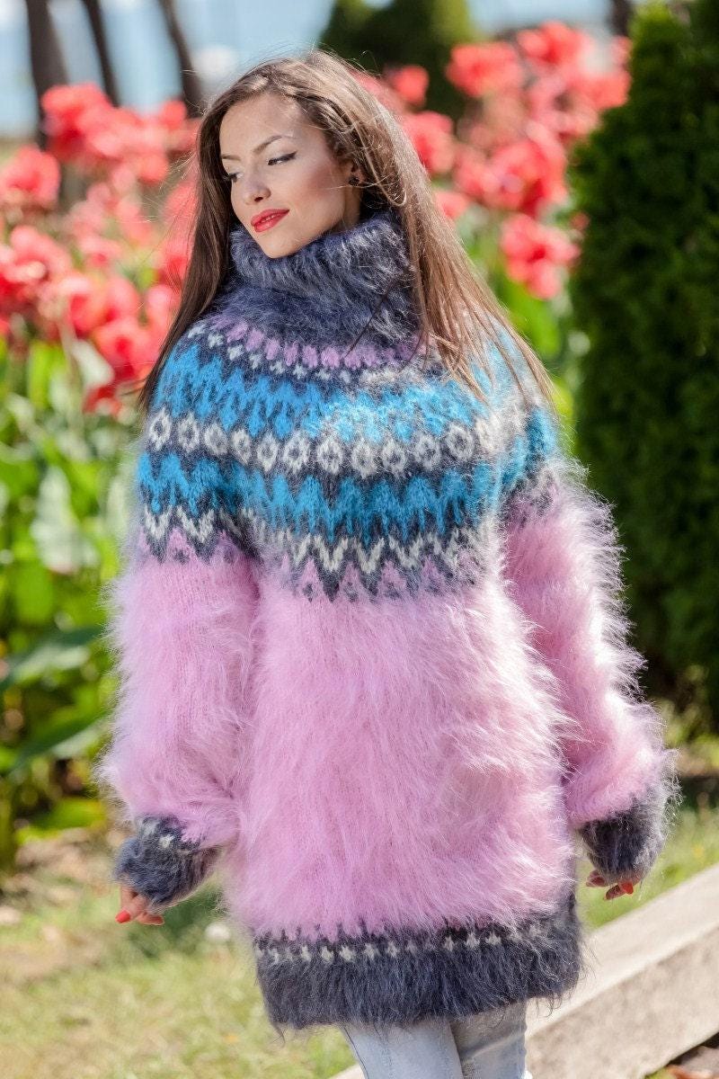 Fair Isle Mohair Sweater – Hand Knitted Icelandic Wool Pullover T358