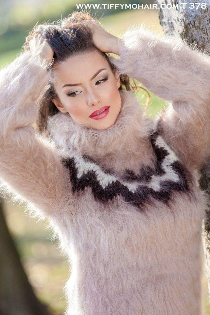 Icelandic Mohair Sweater – Hand Knitted Beige Wool Jumper T378
