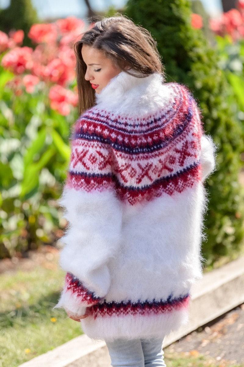 Norwegian Mohair Sweater – Hand Knitted Nordic Wool Pullover T351