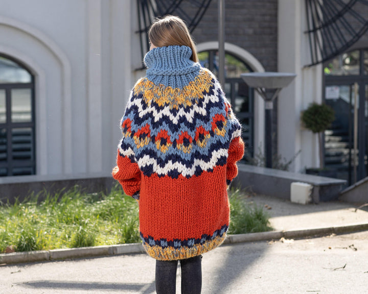Super Chunky Nordic Wool Sweater, Hand Knitted Thick Pullover T1031
