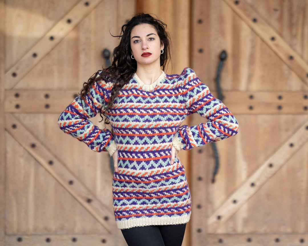 Lopi Wool Sweater – Hand Knitted Icelandic Raw Wool Pullover T431
