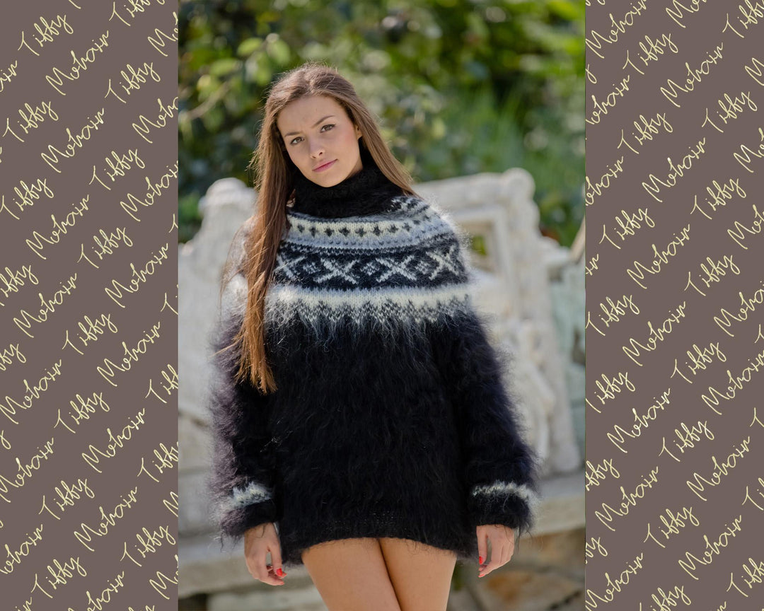 Gray Mohair Sweater – Hand Knitted Icelandic Nordic Pullover T126