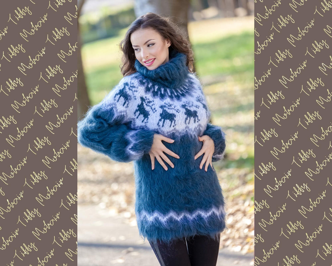 Reindeer Mohair Sweater – Hand Knitted Lopi Wool Jumper T375