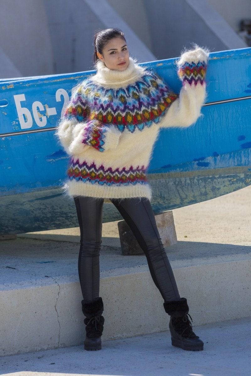 Mohair Sweater – Hand Knitted Icelandic Lopi Wool Pullover T554