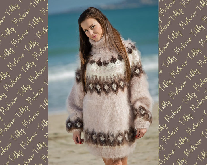 Beige Mohair Sweater – Hand Knitted Icelandic Nordic Pullover T135