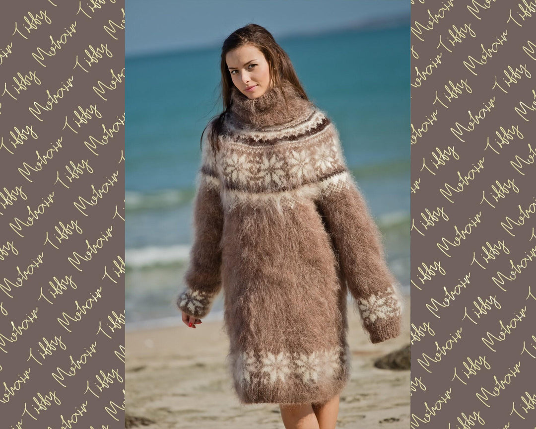 Beige Mohair Sweater – Fluffy Hand Knitted Nordic Wool Pullover T137