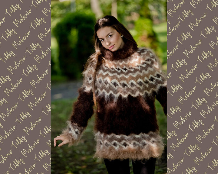Brown Mohair Sweater – Hand Knitted Icelandic Nordic Pullover T109