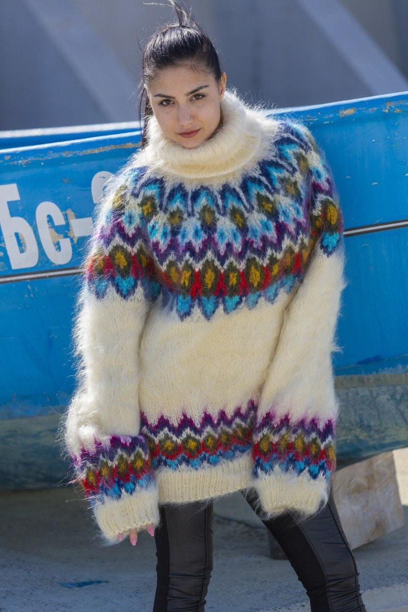 Mohair Sweater – Hand Knitted Icelandic Lopi Wool Pullover T554
