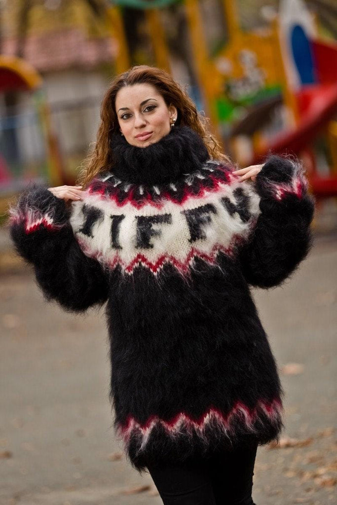 Tiffy Mohair Black Chunky Mohair Nordic Sweater T200