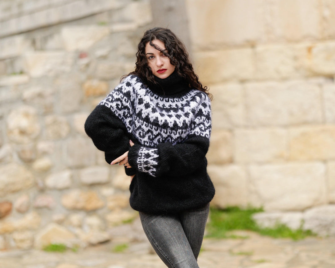 Black Mohair Sweater – Hand Knitted Icelandic Pullover T1401