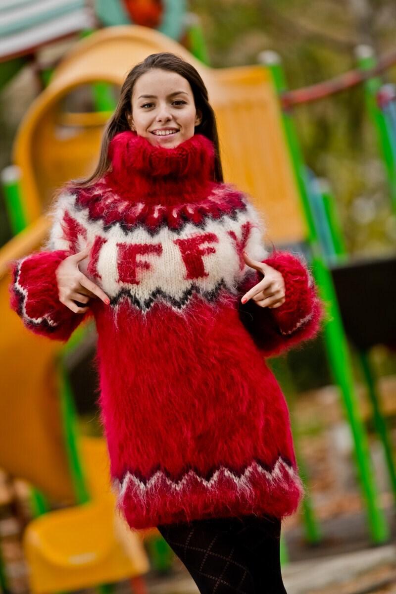Red Mohair Sweater – Hand Knitted Icelandic Nordic Pullover T199