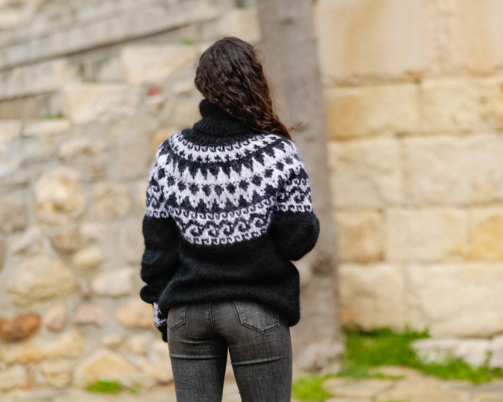Black Mohair Sweater – Hand Knitted Icelandic Pullover T1401