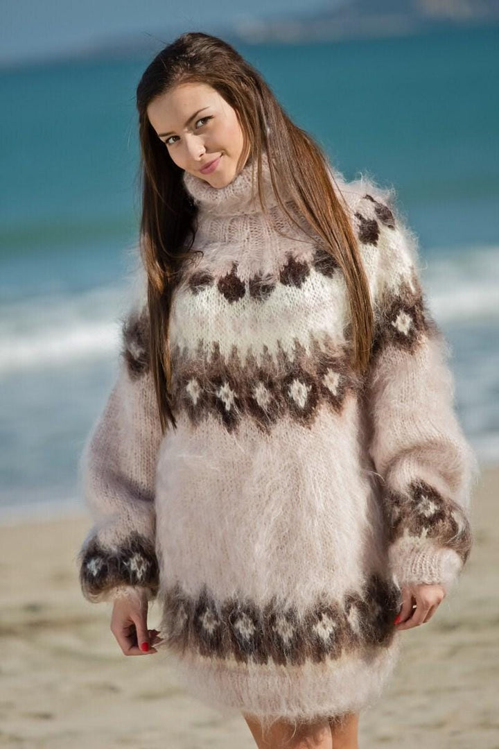 Beige Mohair Sweater – Hand Knitted Icelandic Nordic Pullover T135