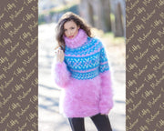 Rosa isländischer Pullover – Handgestrickter Lopi-Wollpullover T376