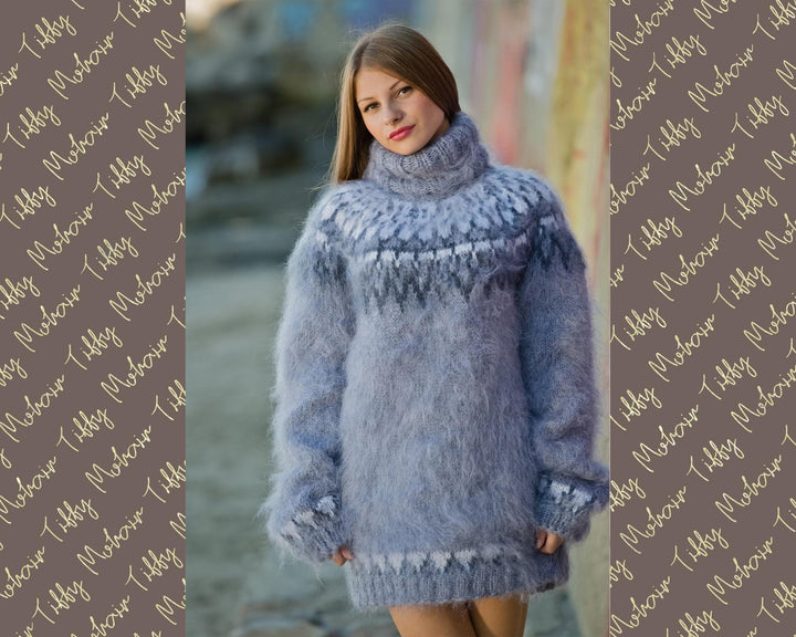 Gray Mohair Sweater – Hand Knitted Icelandic Nordic Pullover T139