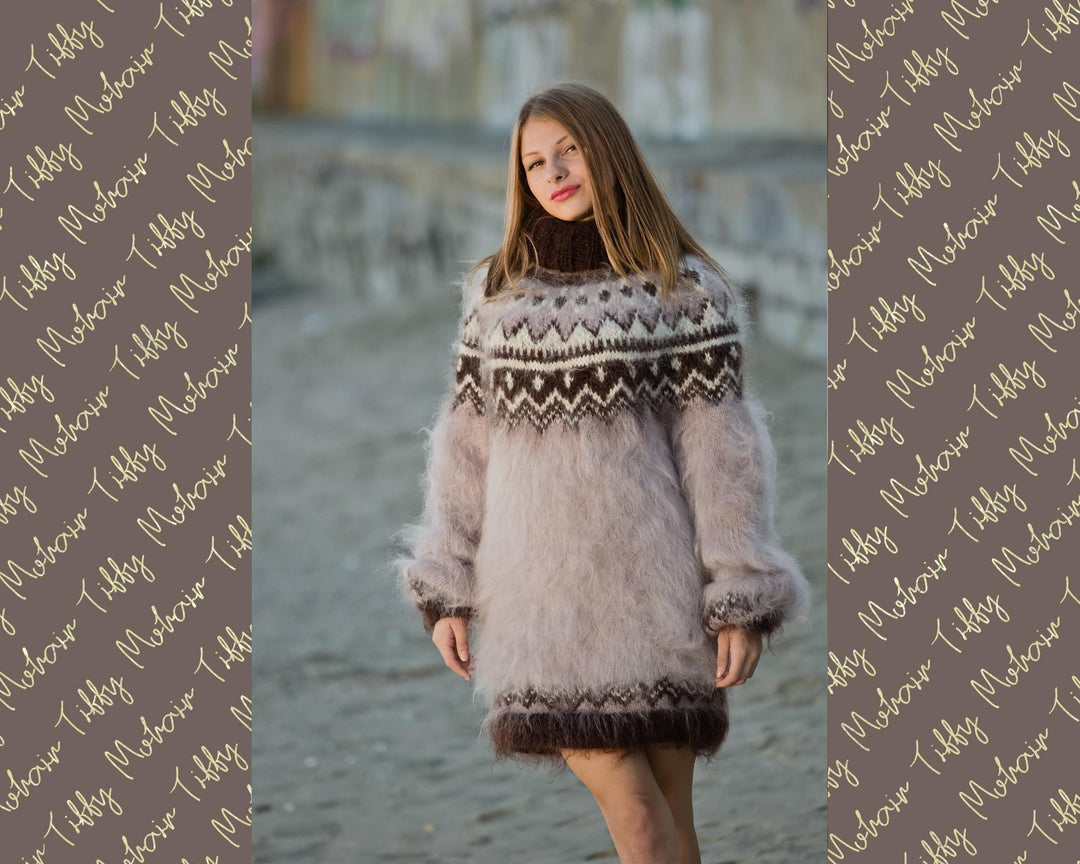 Beige Mohair Sweater – Chunky Hand Knitted Icelandic Wool Jumper T134