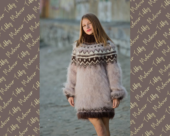 Beige Mohair Sweater – Chunky Hand Knitted Icelandic Wool Jumper T134