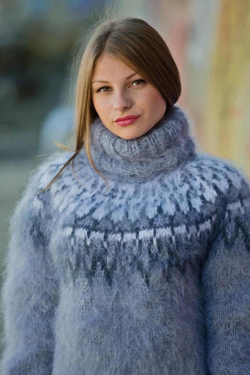 Gray Mohair Sweater – Hand Knitted Icelandic Nordic Pullover T139