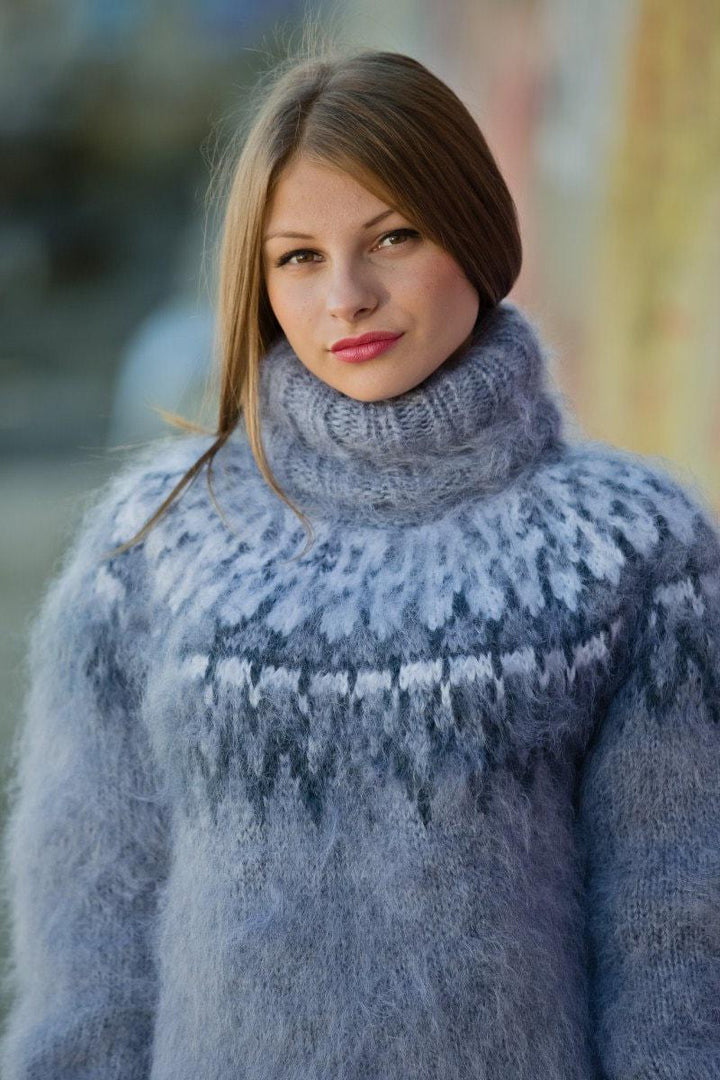 Gray Mohair Sweater – Hand Knitted Icelandic Nordic Pullover T139