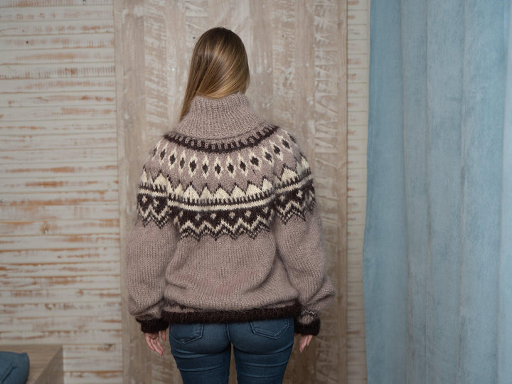 Beige Mohair Sweater – Hand Knitted Icelandic Pullover T1120