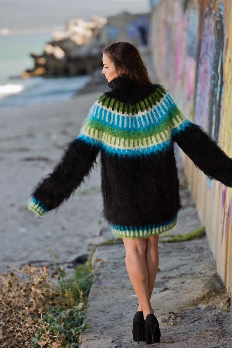 Black Mohair Sweater – Hand Knitted Nordic Wool Pullover T140