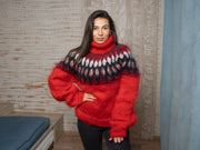 Roter Island-Pullover – Handgestrickter Mohair-Pullover T1116