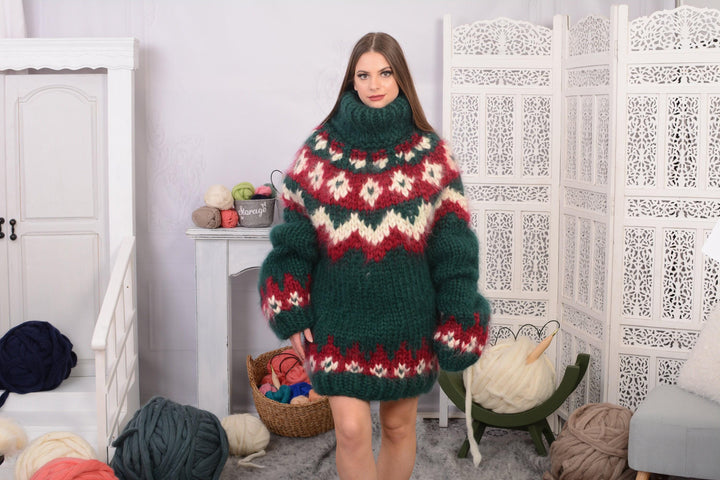 Super Chunky Nordic Mohair Sweater, Hand Knitted 10-Strand Icelandic Pullover T732W