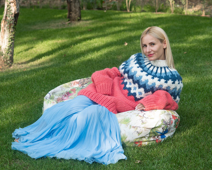Pink Lopi Wool Sweater, Hand Knitted Icelandic Pullover T823W