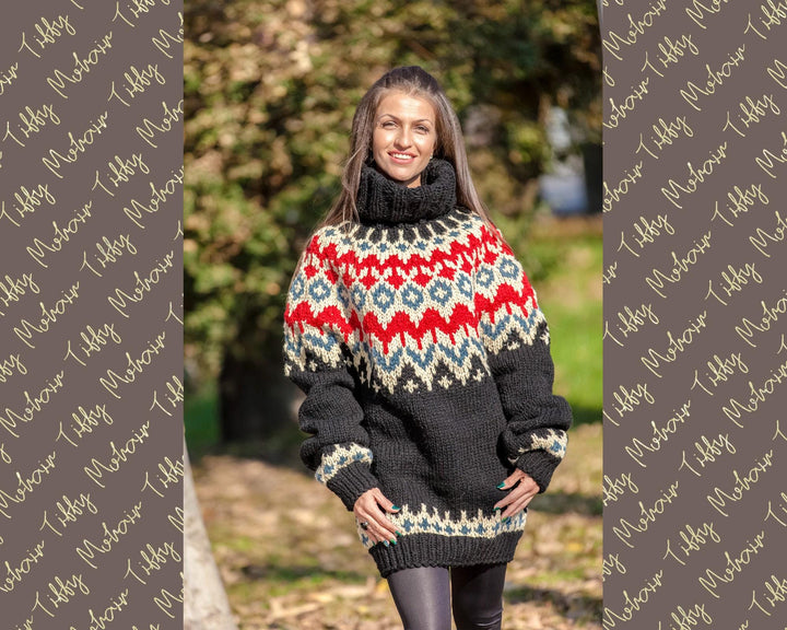 Lopi Wool Sweater, Hand Knitted Icelandic Nordic Pullover T387