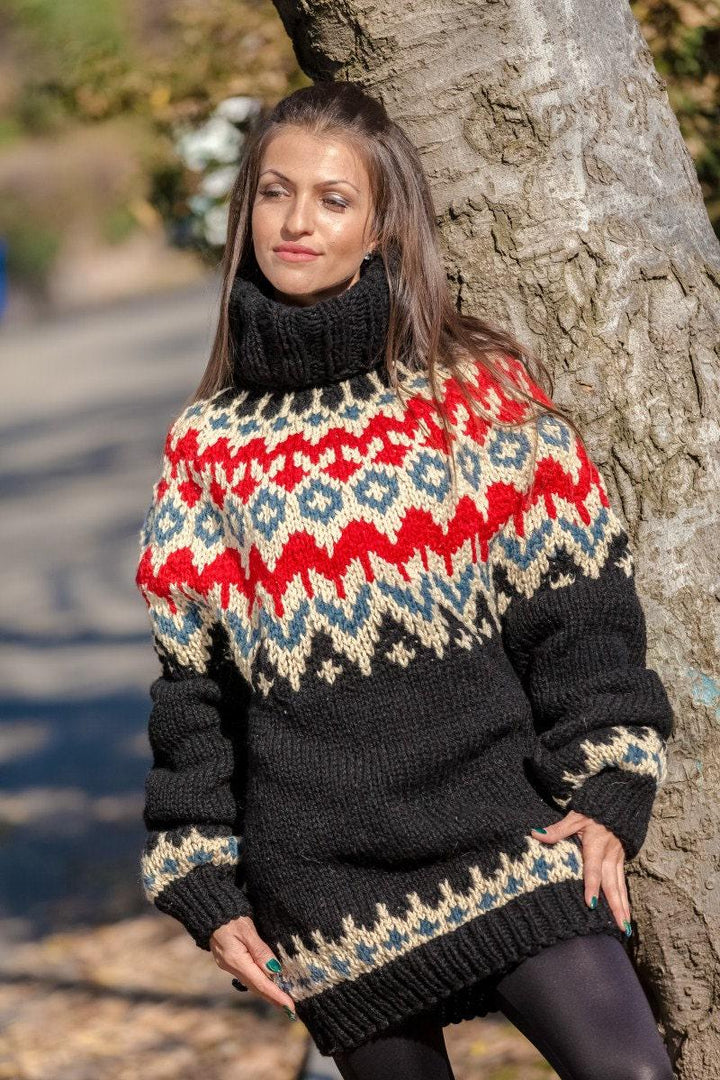 Lopi Wool Sweater, Hand Knitted Icelandic Nordic Pullover T387