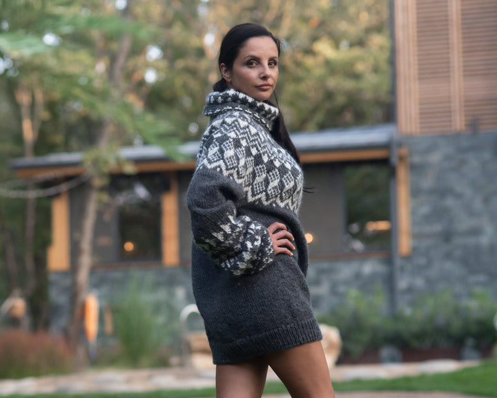 Lopi Wool Sweater – Hand Knitted Icelandic Gray Pullover T822W